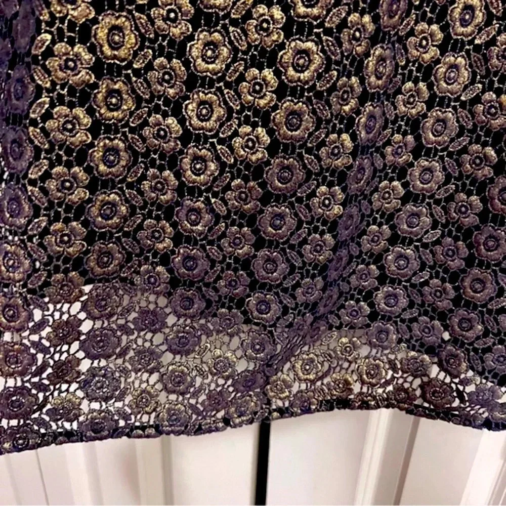 Juicy Couture Gold Overlay Embroidered Black Dress Size 4 - Picture 10 of 12